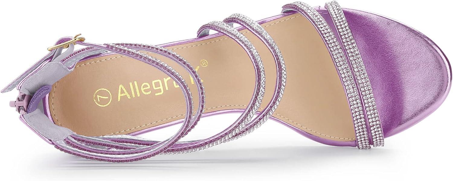 imageAllegra K Womens Ankle Strap Rhinestone Stiletto Heeled SandalsTaro Purple
