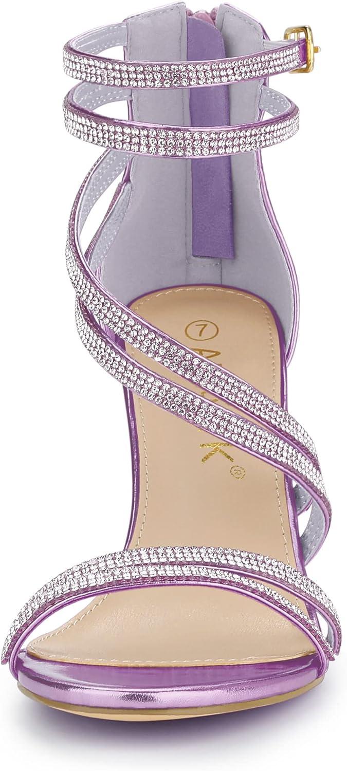 imageAllegra K Womens Ankle Strap Rhinestone Stiletto Heeled SandalsTaro Purple