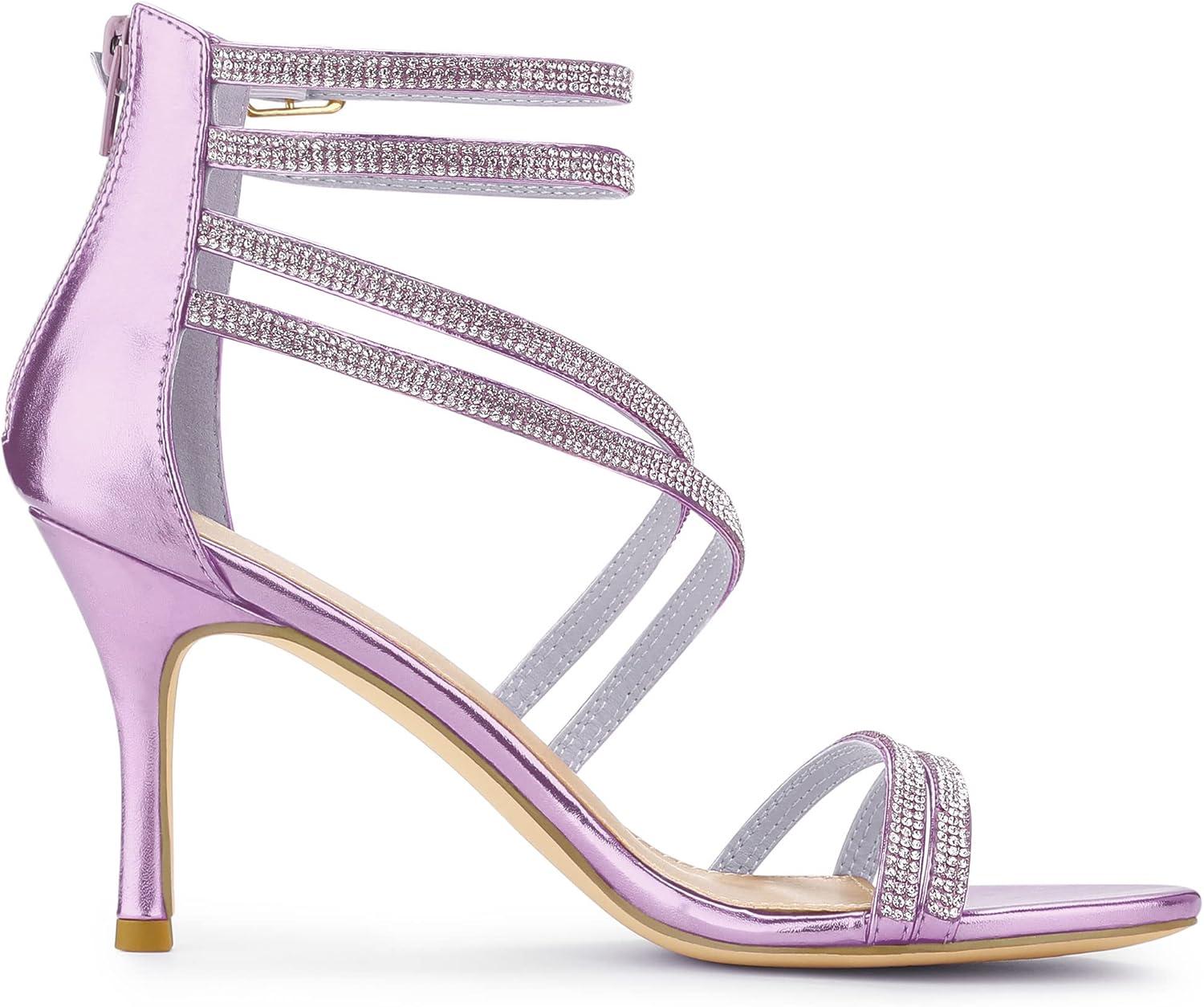imageAllegra K Womens Ankle Strap Rhinestone Stiletto Heeled SandalsTaro Purple
