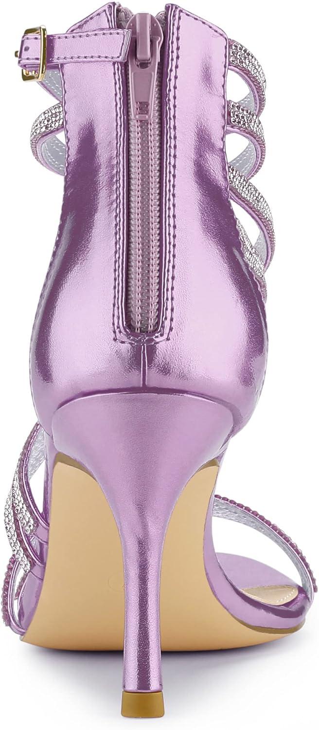 imageAllegra K Womens Ankle Strap Rhinestone Stiletto Heeled SandalsTaro Purple