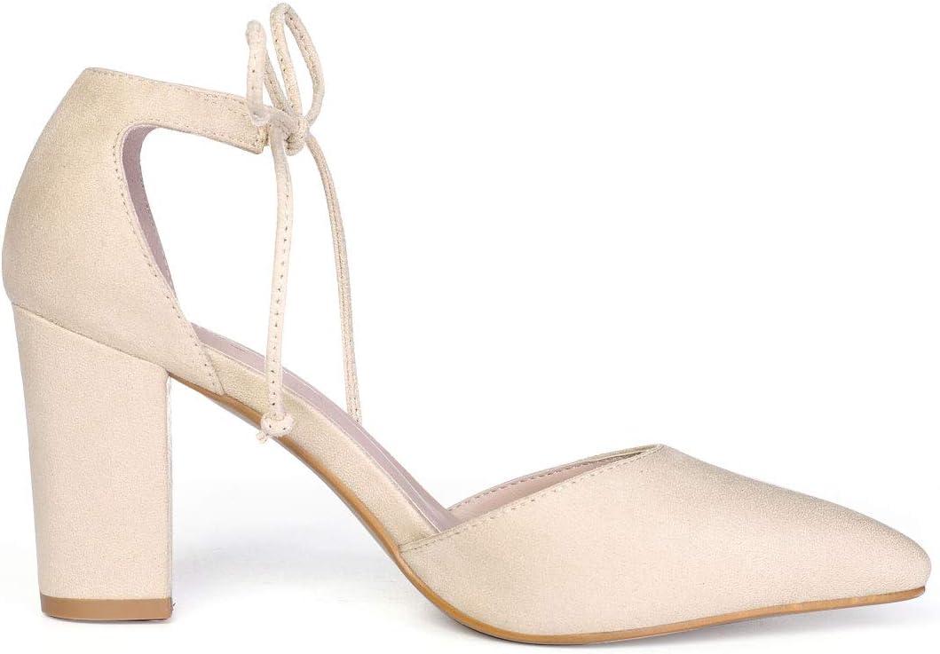 imageAllegra K Womens Ankle Tie Point Toe Dress PumpsBeige