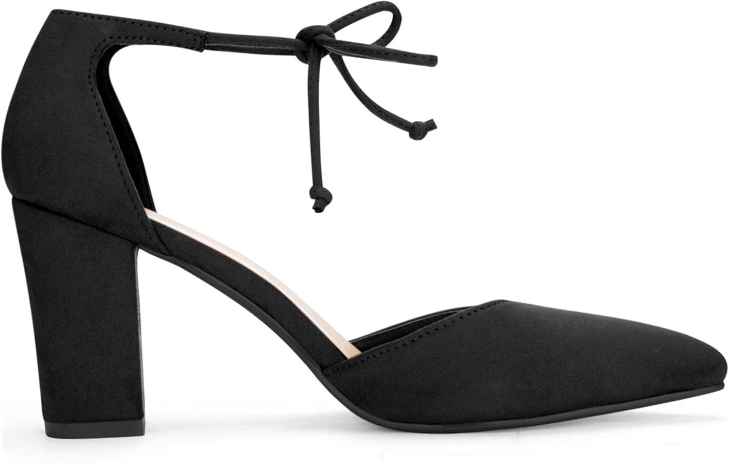 imageAllegra K Womens Ankle Tie Point Toe Dress PumpsBlackfaux Suede
