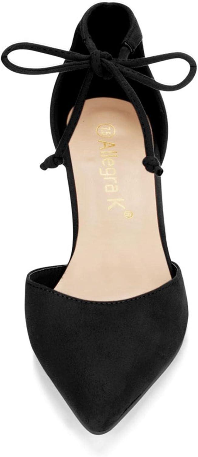 imageAllegra K Womens Ankle Tie Point Toe Dress PumpsBlackfaux Suede