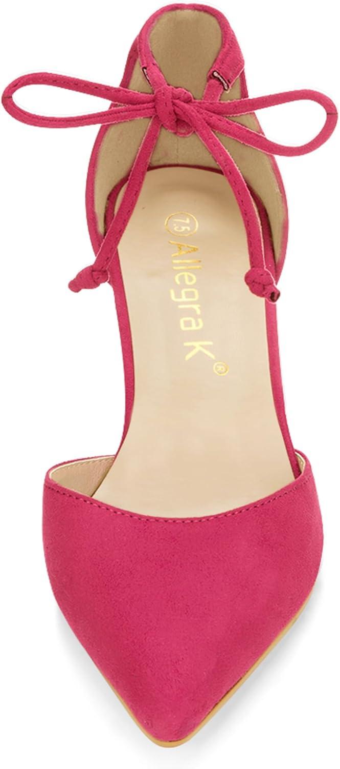 imageAllegra K Womens Ankle Tie Point Toe Dress PumpsHot Pink