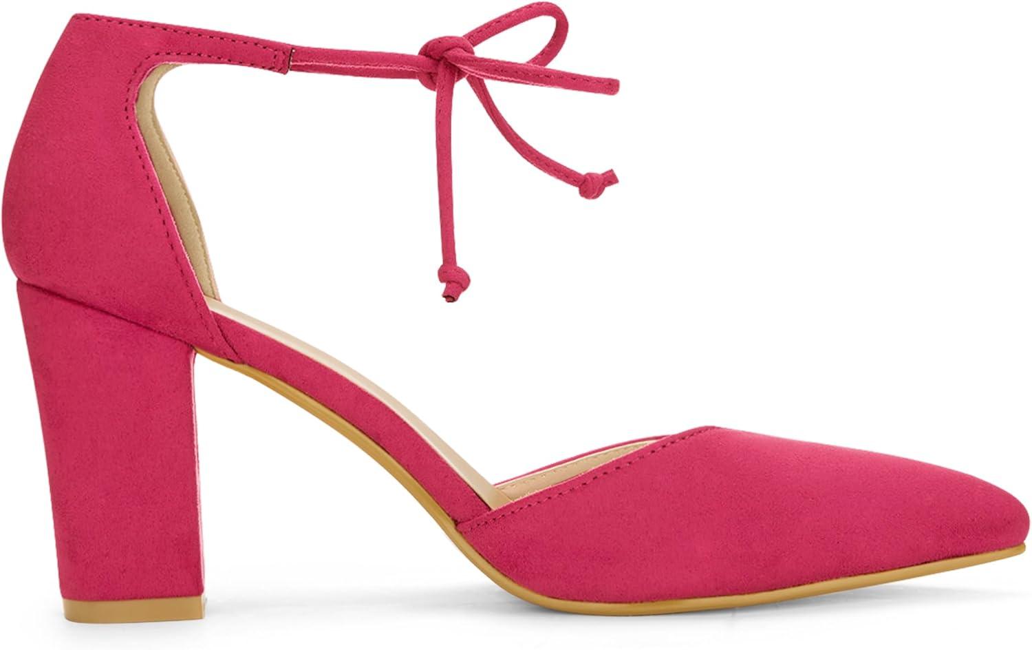 imageAllegra K Womens Ankle Tie Point Toe Dress PumpsHot Pink