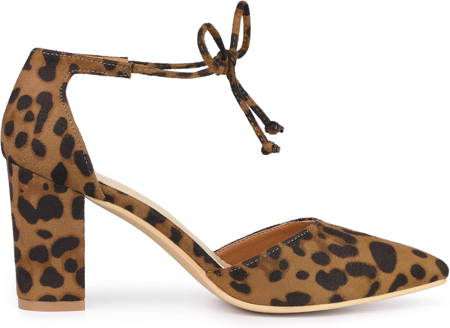 imageAllegra K Womens Ankle Tie Point Toe Dress PumpsLeopard