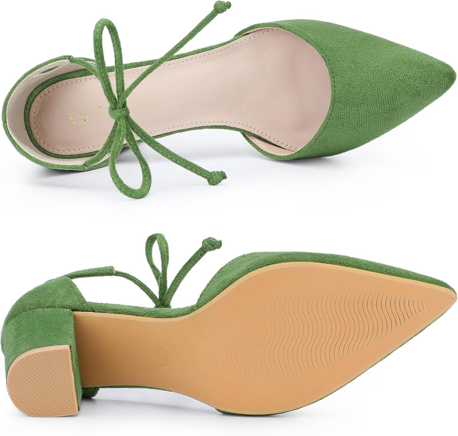 imageAllegra K Womens Ankle Tie Point Toe Dress PumpsOlive Green