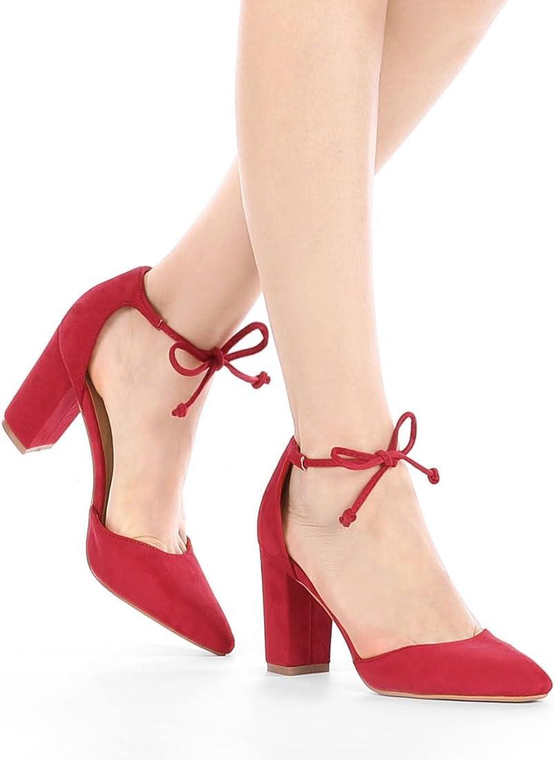 imageAllegra K Womens Ankle Tie Point Toe Dress PumpsRed