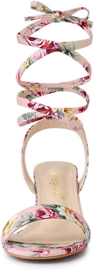 imageAllegra K Womens Block Heel Sandals Lace Up HeelsFloral Pink