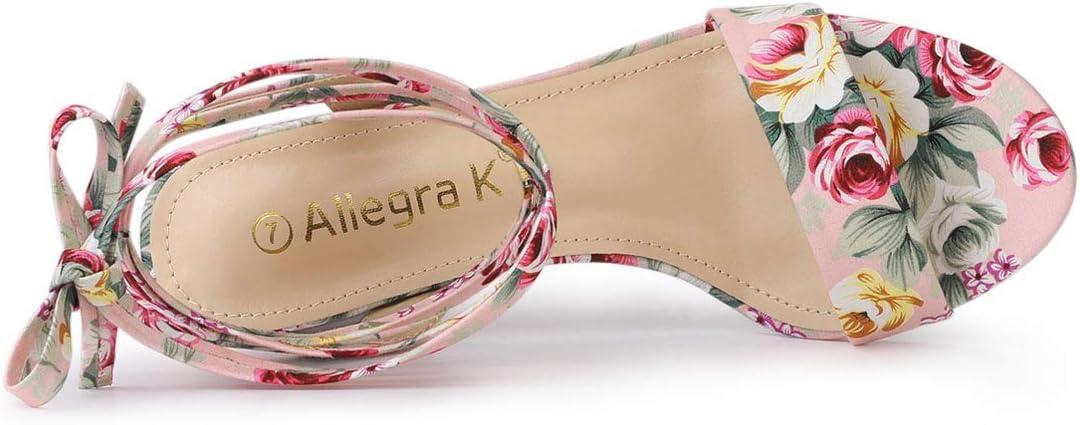 imageAllegra K Womens Block Heel Sandals Lace Up HeelsFloral Pink