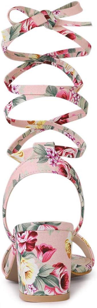 imageAllegra K Womens Block Heel Sandals Lace Up HeelsFloral Pink