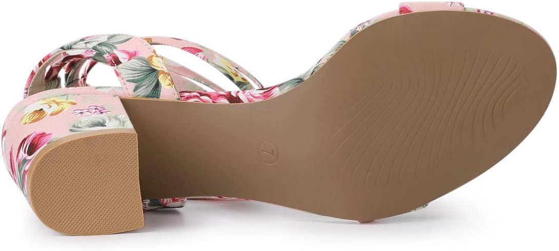 imageAllegra K Womens Block Heel Sandals Lace Up HeelsFloral Pink