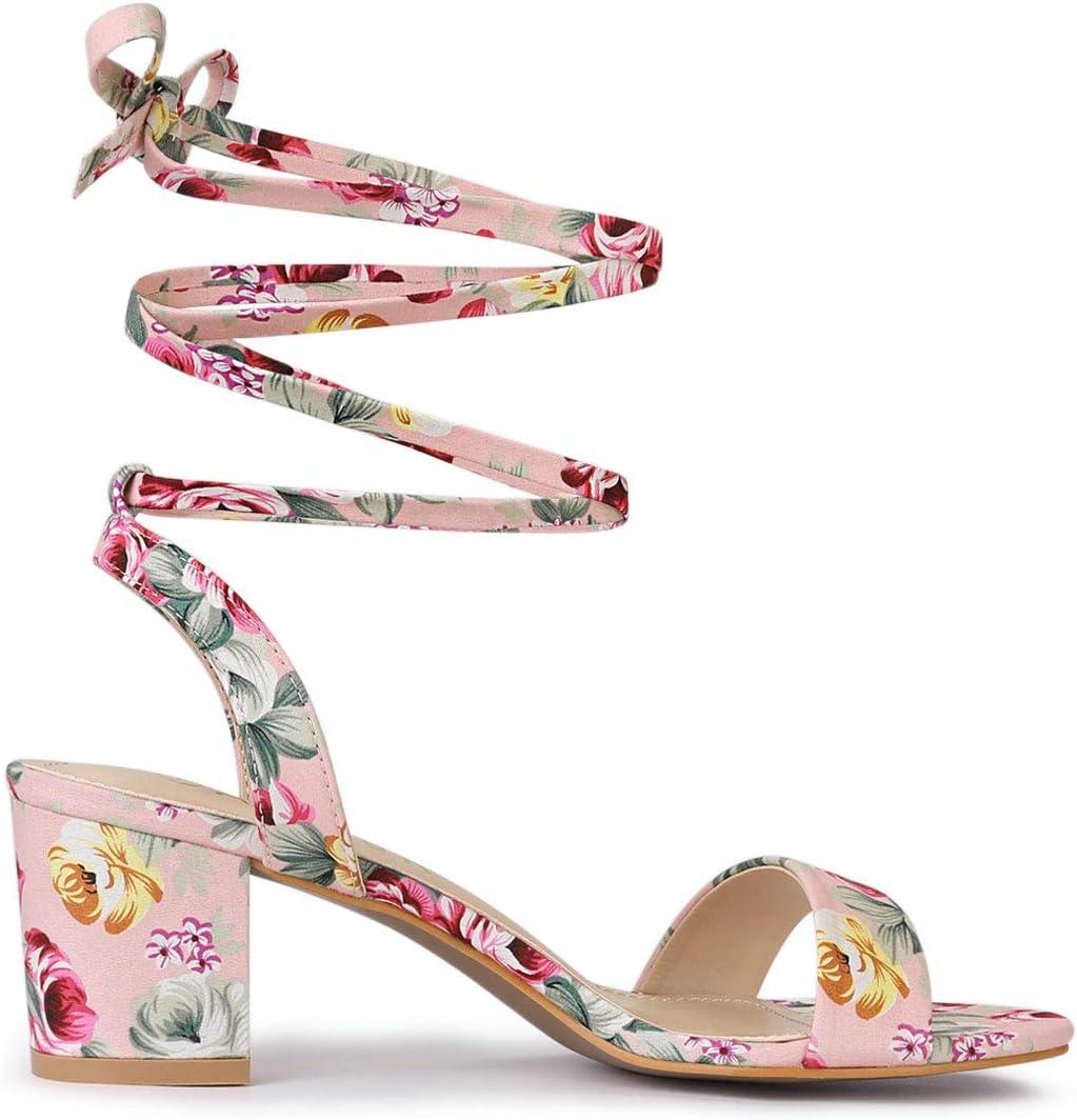 imageAllegra K Womens Block Heel Sandals Lace Up HeelsFloral Pink