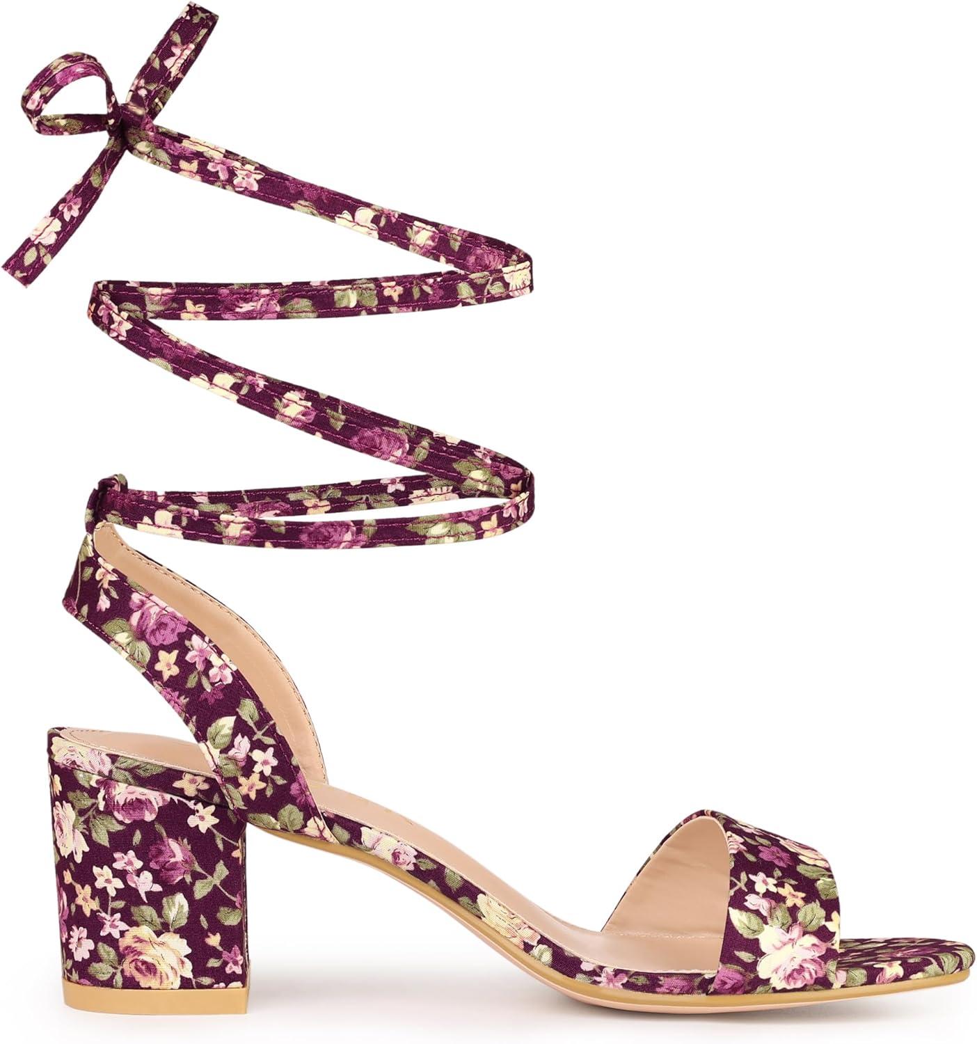 imageAllegra K Womens Block Heel Sandals Lace Up HeelsFuchsia