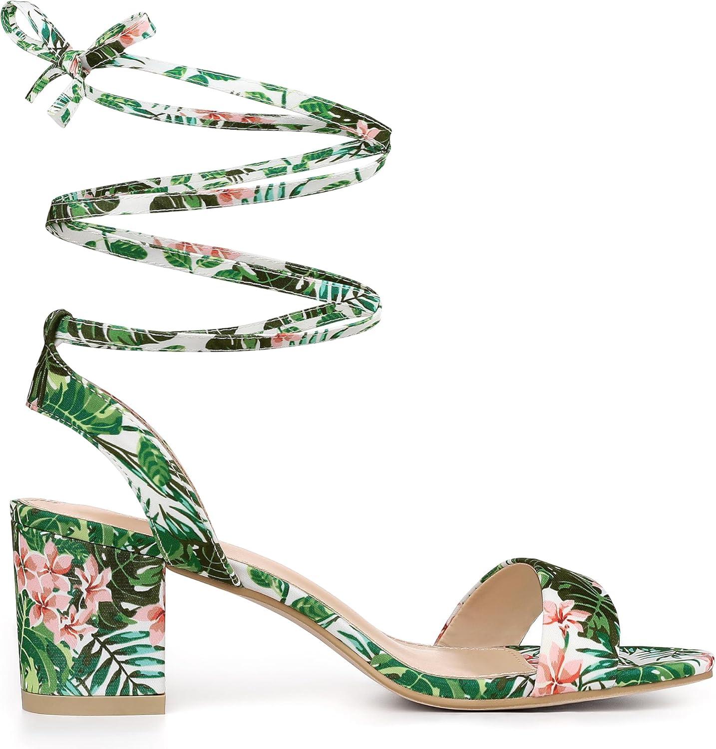 imageAllegra K Womens Block Heel Sandals Lace Up HeelsGreen