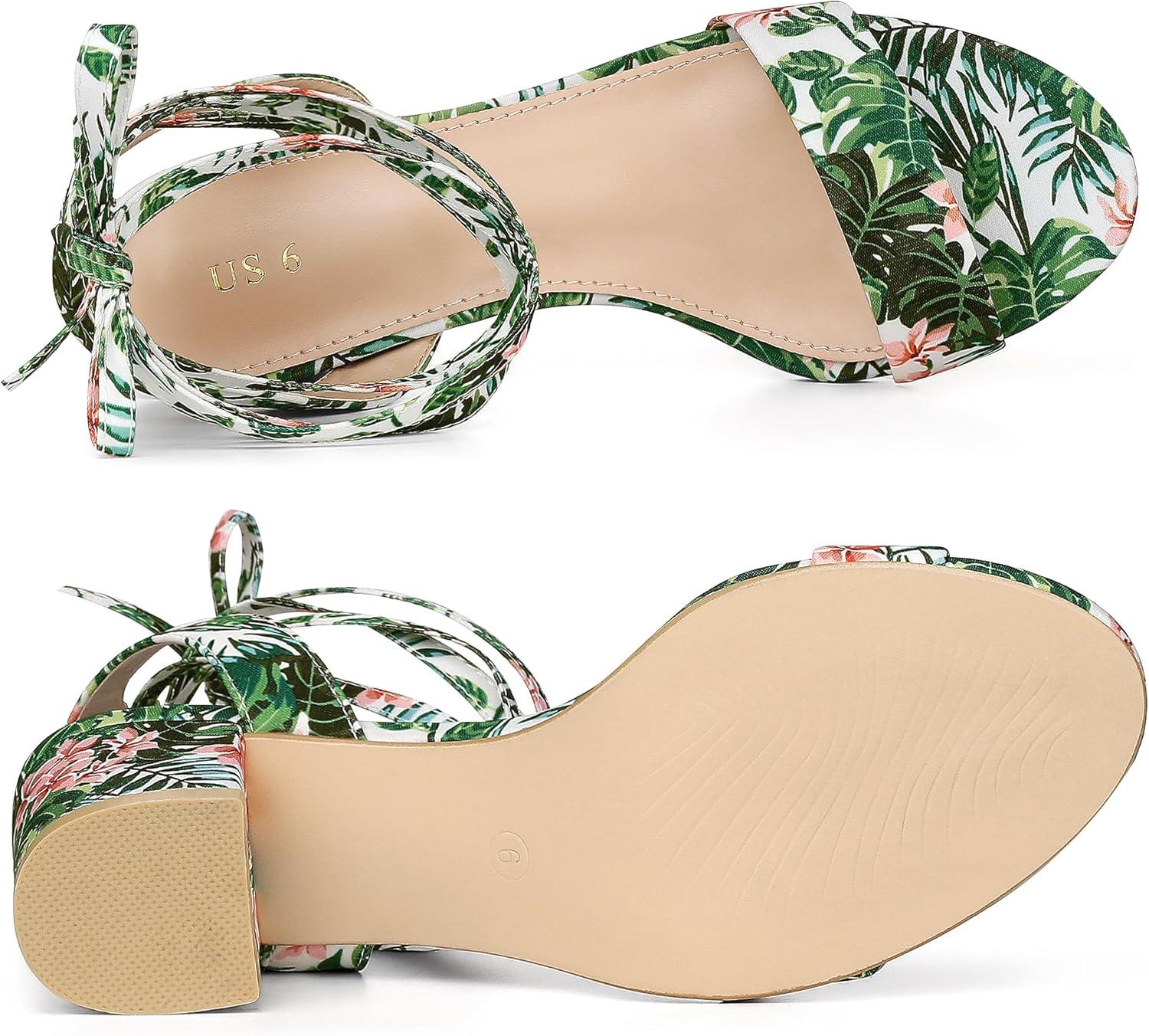 imageAllegra K Womens Block Heel Sandals Lace Up HeelsGreen