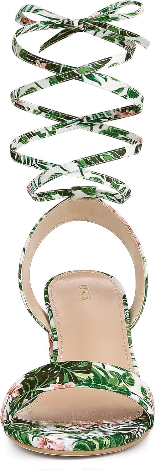 imageAllegra K Womens Block Heel Sandals Lace Up HeelsGreen