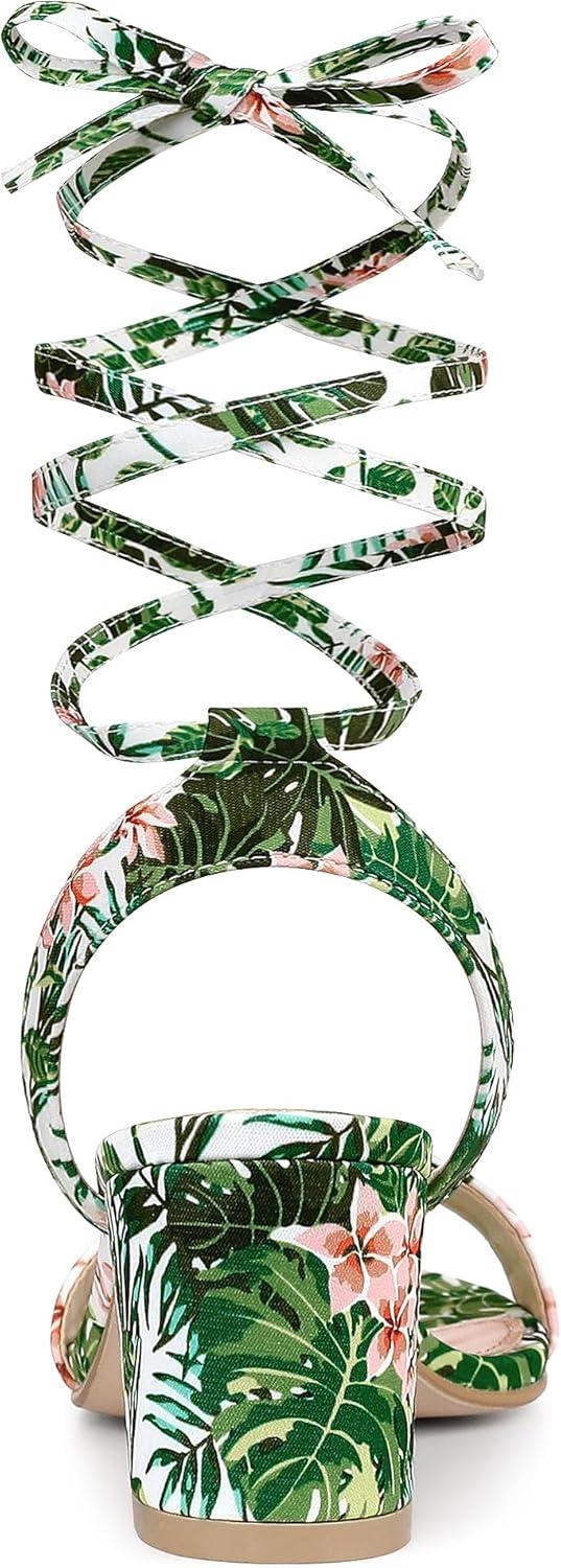 imageAllegra K Womens Block Heel Sandals Lace Up HeelsGreen