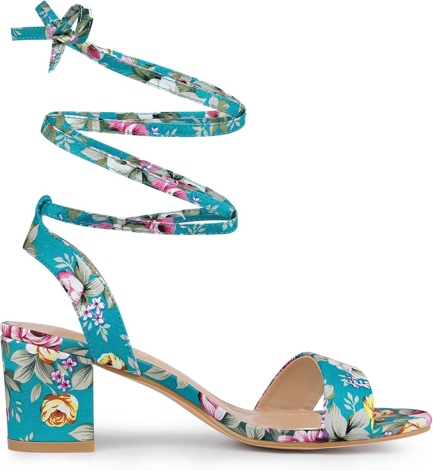 imageAllegra K Womens Block Heel Sandals Lace Up HeelsLake Blue
