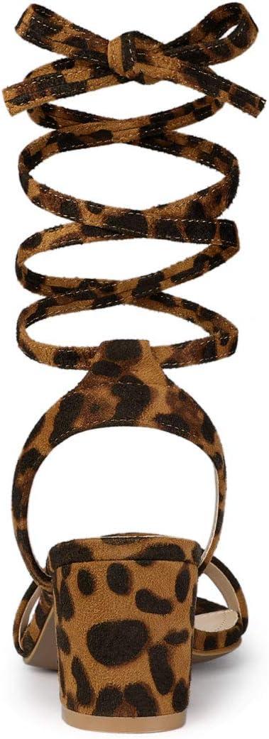 imageAllegra K Womens Block Heel Sandals Lace Up HeelsLeopard Print