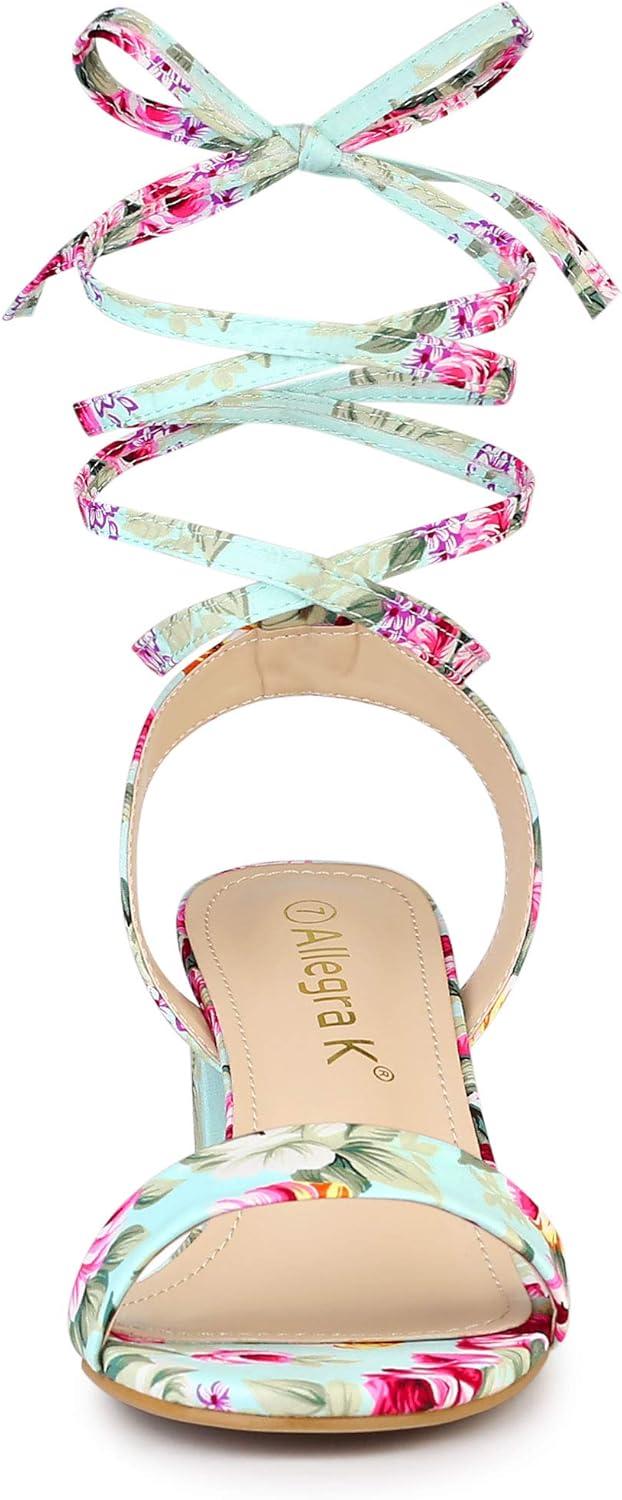 imageAllegra K Womens Block Heel Sandals Lace Up HeelsMint Green