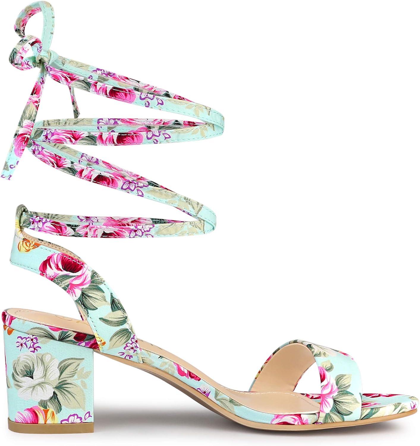 imageAllegra K Womens Block Heel Sandals Lace Up HeelsMint Green
