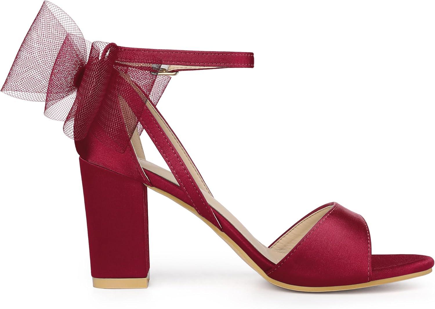 imageAllegra K Womens Bow Shoes Open Toe Chunky Heel SandalsBurgundy