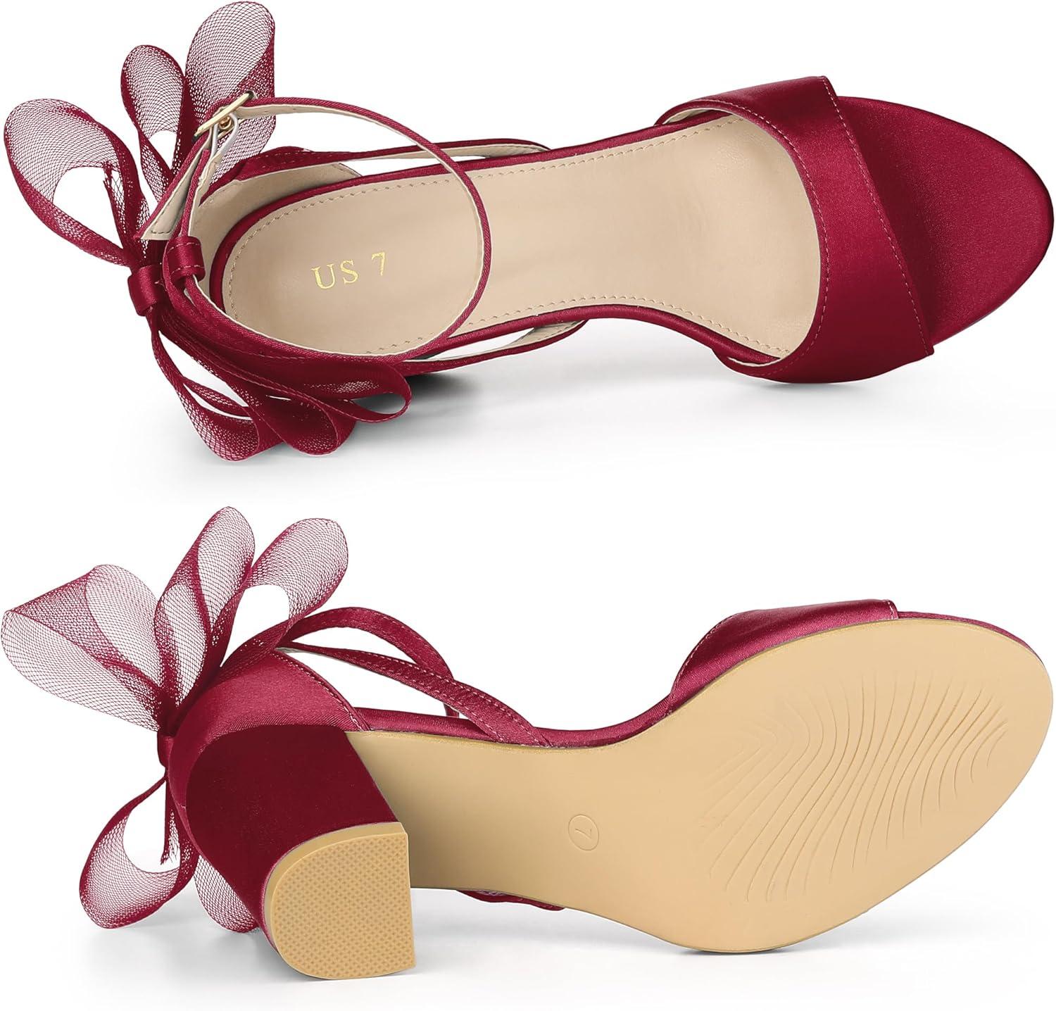 imageAllegra K Womens Bow Shoes Open Toe Chunky Heel SandalsBurgundy