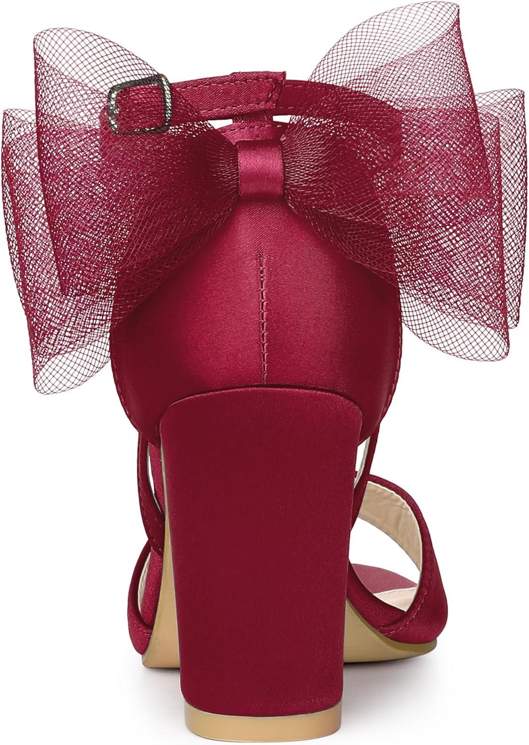 imageAllegra K Womens Bow Shoes Open Toe Chunky Heel SandalsBurgundy