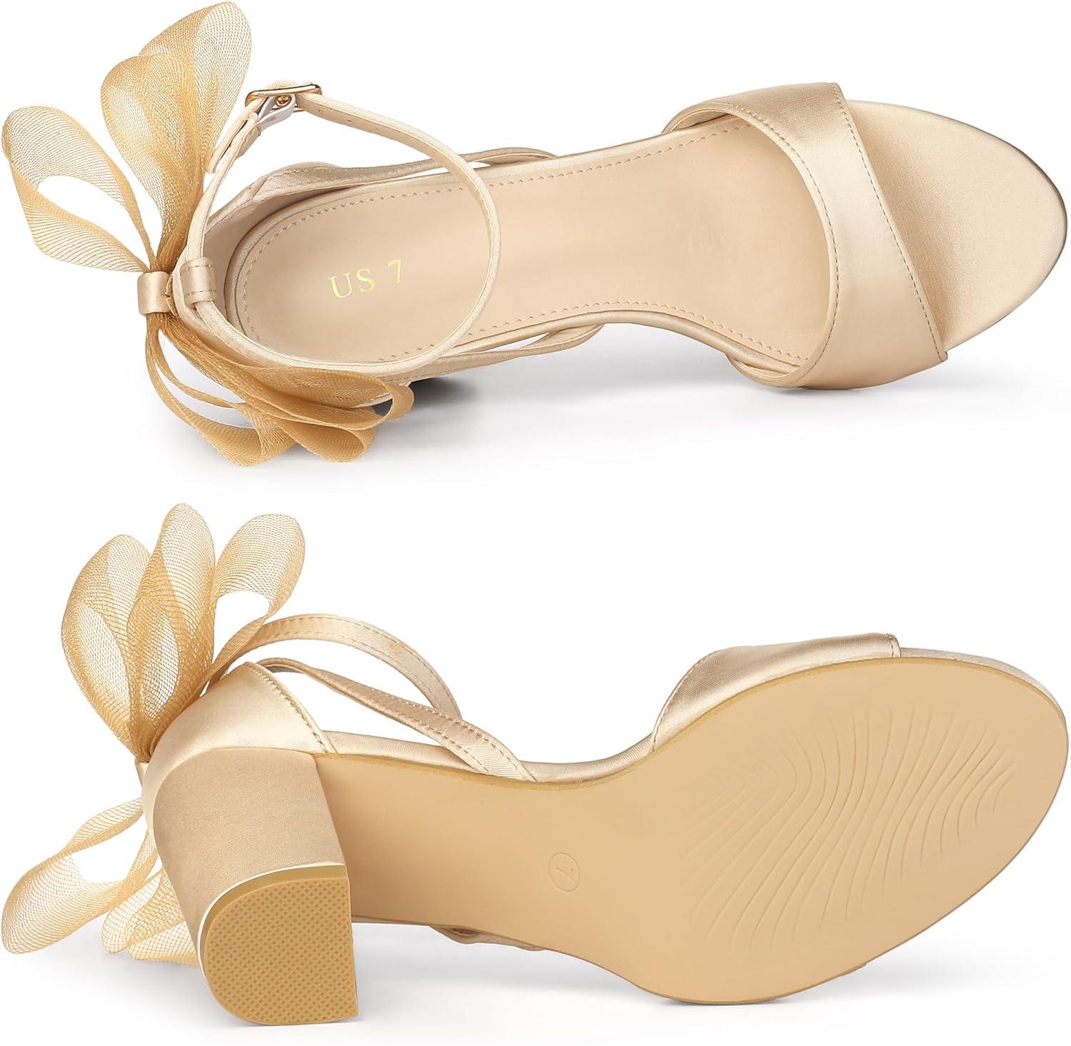 imageAllegra K Womens Bow Shoes Open Toe Chunky Heel SandalsChampagne