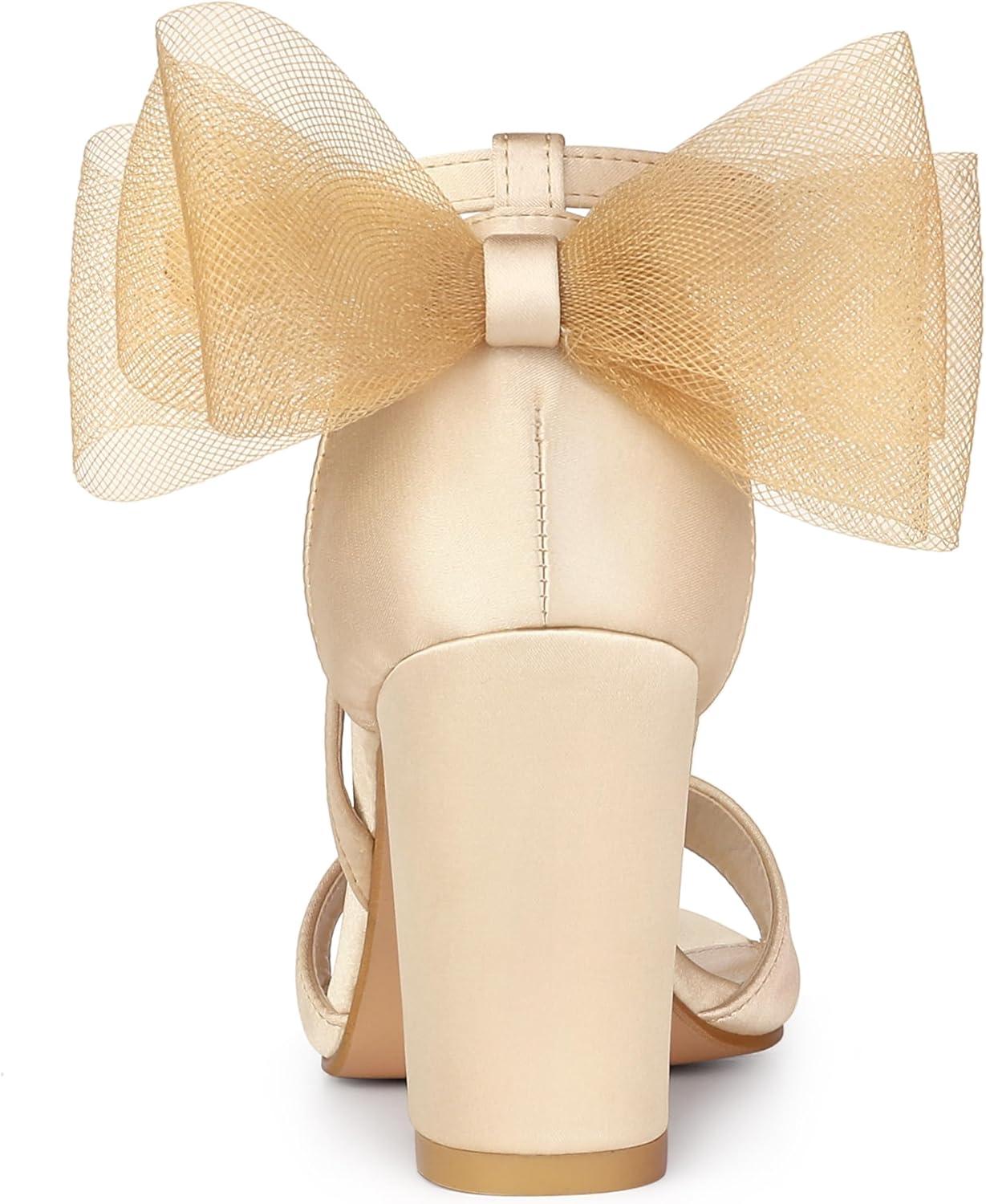 imageAllegra K Womens Bow Shoes Open Toe Chunky Heel SandalsChampagne