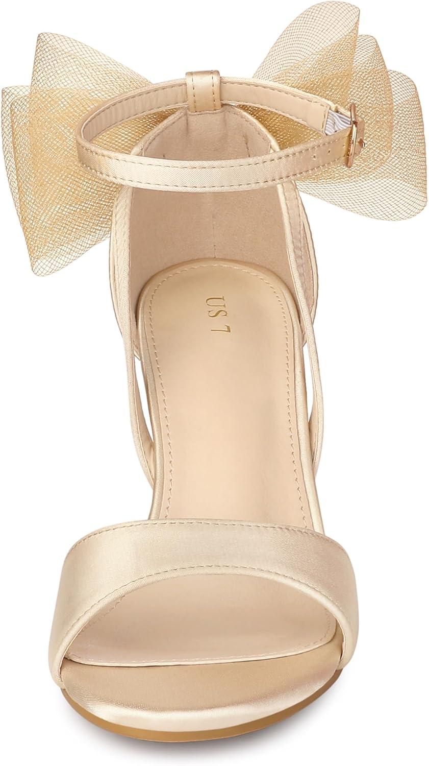 imageAllegra K Womens Bow Shoes Open Toe Chunky Heel SandalsChampagne