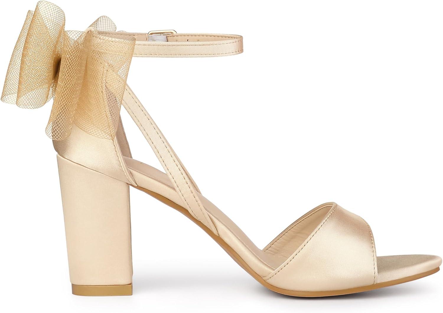 imageAllegra K Womens Bow Shoes Open Toe Chunky Heel SandalsChampagne