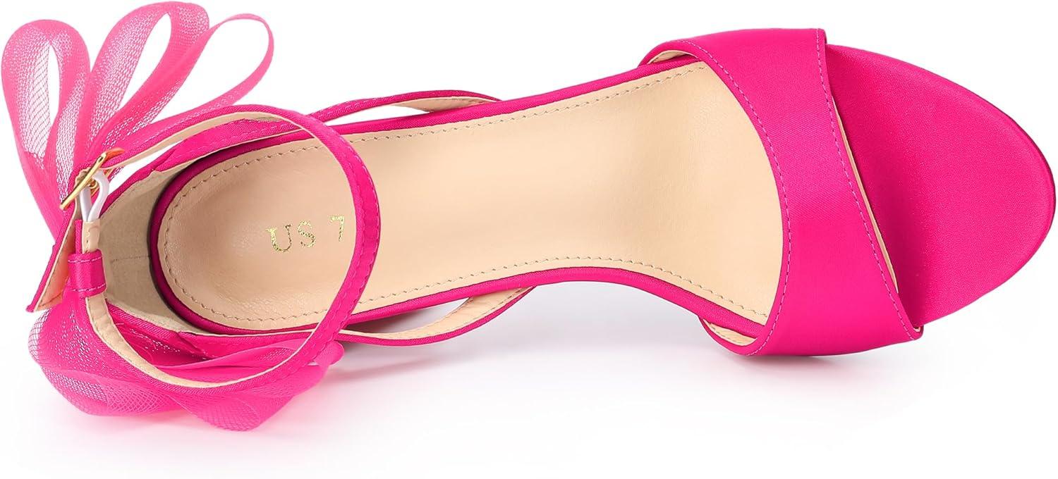 imageAllegra K Womens Bow Shoes Open Toe Chunky Heel SandalsFuchsia