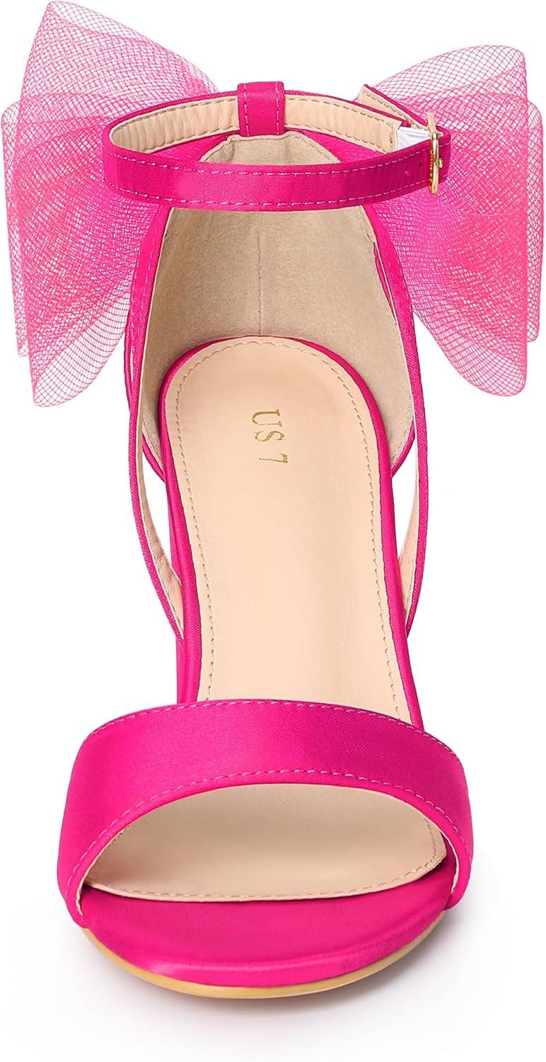 imageAllegra K Womens Bow Shoes Open Toe Chunky Heel SandalsFuchsia