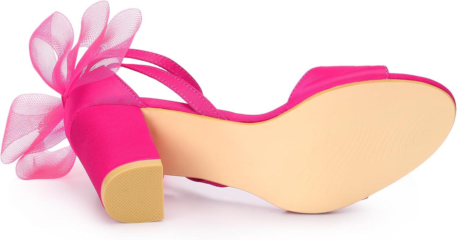 imageAllegra K Womens Bow Shoes Open Toe Chunky Heel SandalsFuchsia
