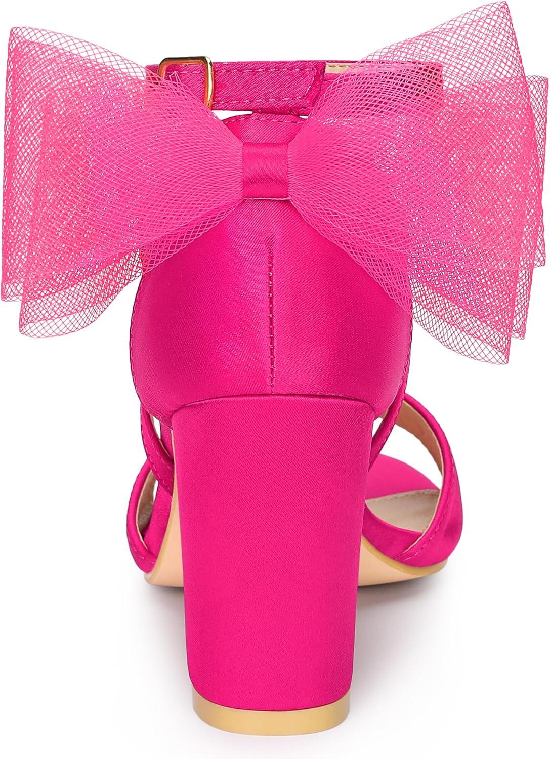 imageAllegra K Womens Bow Shoes Open Toe Chunky Heel SandalsFuchsia