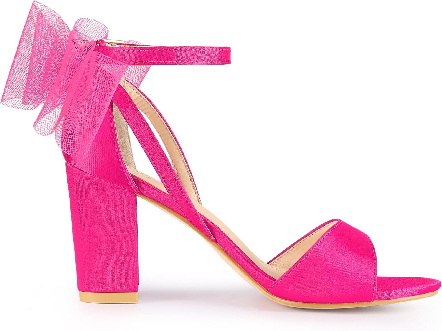 imageAllegra K Womens Bow Shoes Open Toe Chunky Heel SandalsFuchsia