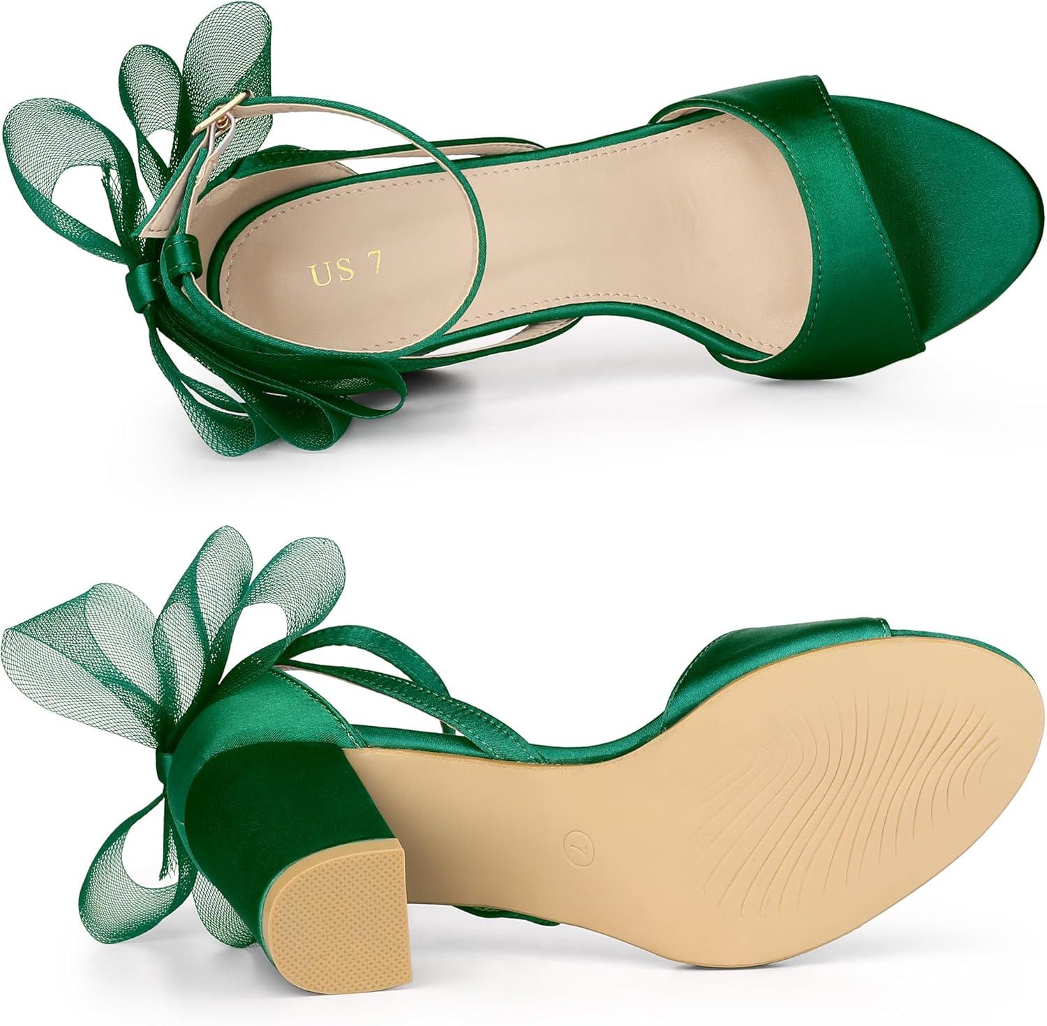 imageAllegra K Womens Bow Shoes Open Toe Chunky Heel SandalsGreen
