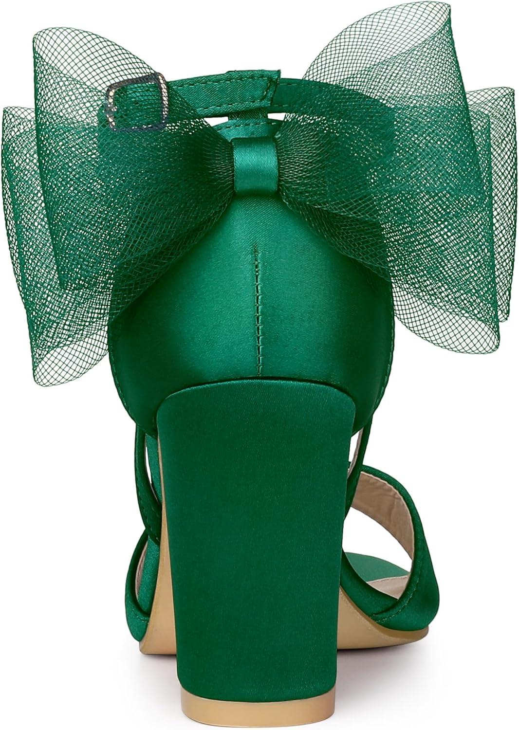 imageAllegra K Womens Bow Shoes Open Toe Chunky Heel SandalsGreen