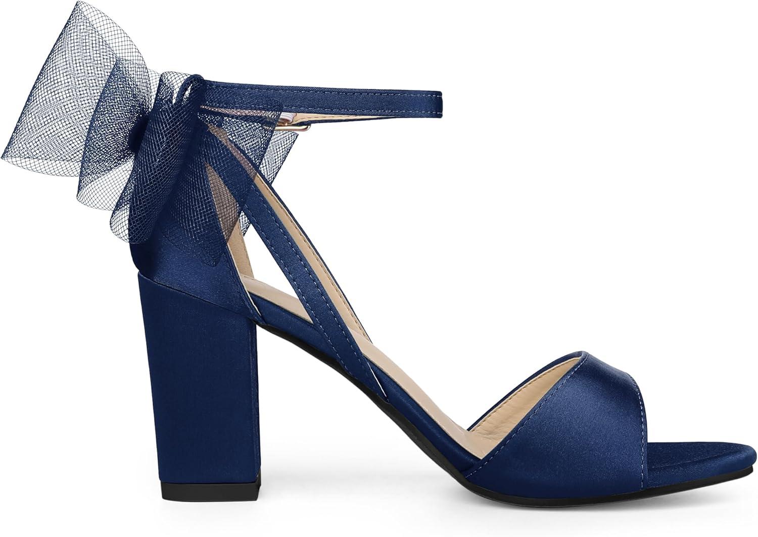 imageAllegra K Womens Bow Shoes Open Toe Chunky Heel SandalsNavy Blue