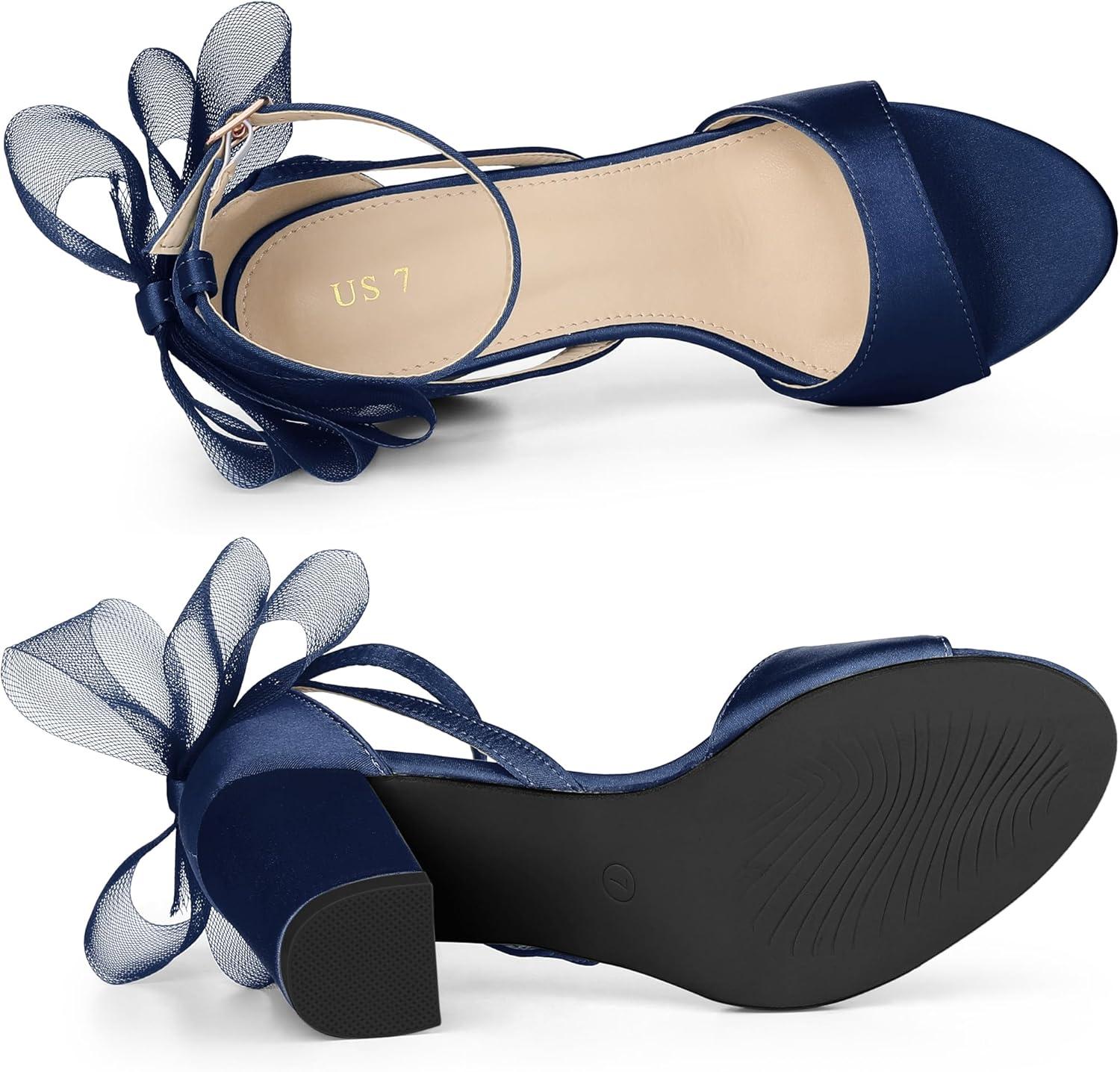 imageAllegra K Womens Bow Shoes Open Toe Chunky Heel SandalsNavy Blue