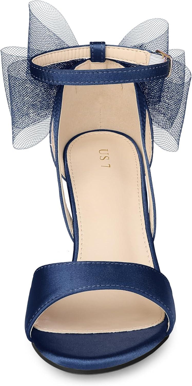 imageAllegra K Womens Bow Shoes Open Toe Chunky Heel SandalsNavy Blue