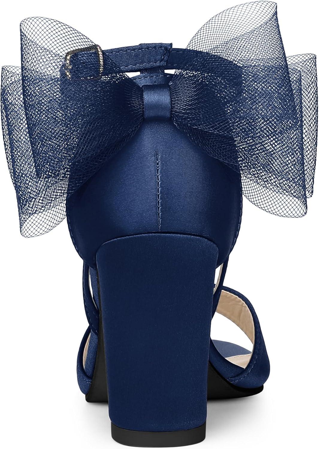 imageAllegra K Womens Bow Shoes Open Toe Chunky Heel SandalsNavy Blue