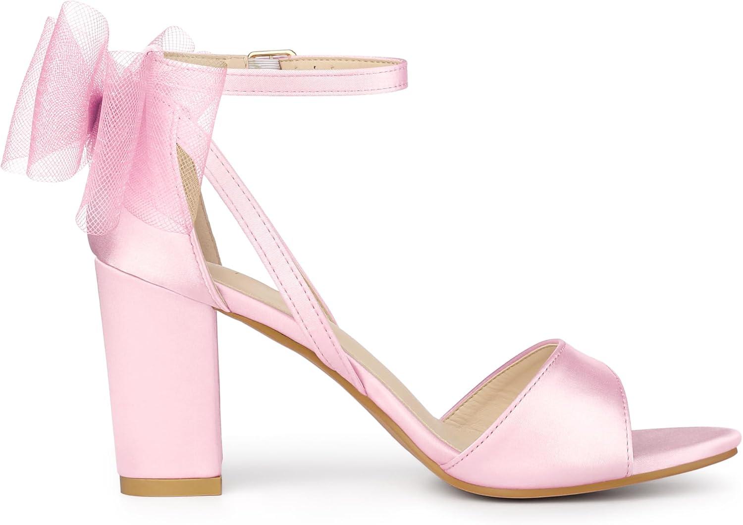 imageAllegra K Womens Bow Shoes Open Toe Chunky Heel SandalsPink