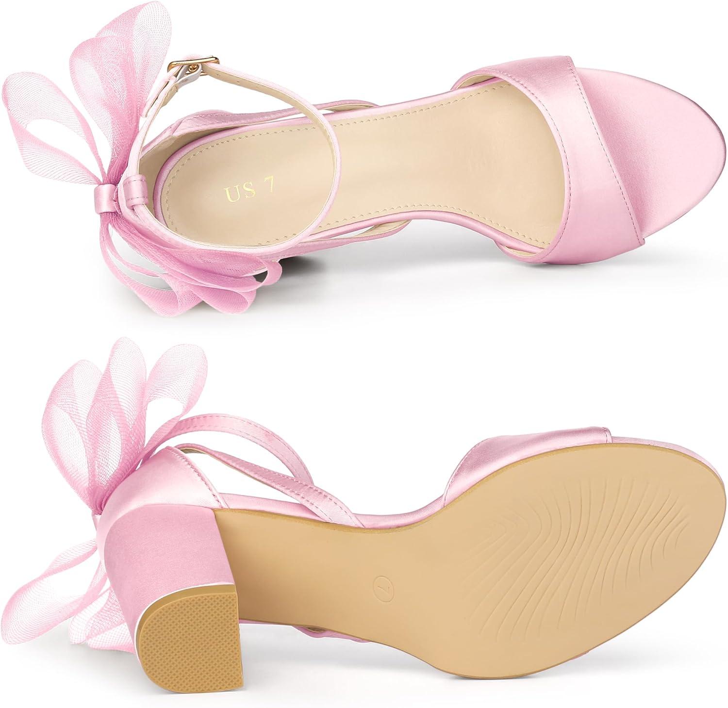 imageAllegra K Womens Bow Shoes Open Toe Chunky Heel SandalsPink
