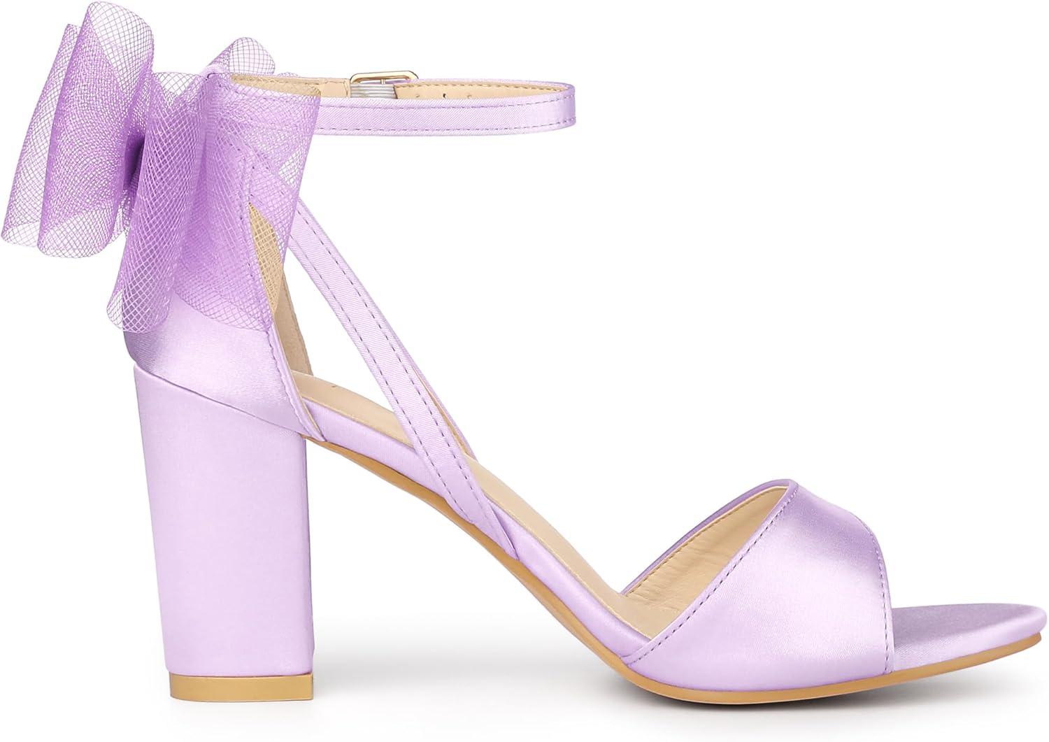 imageAllegra K Womens Bow Shoes Open Toe Chunky Heel SandalsPurple