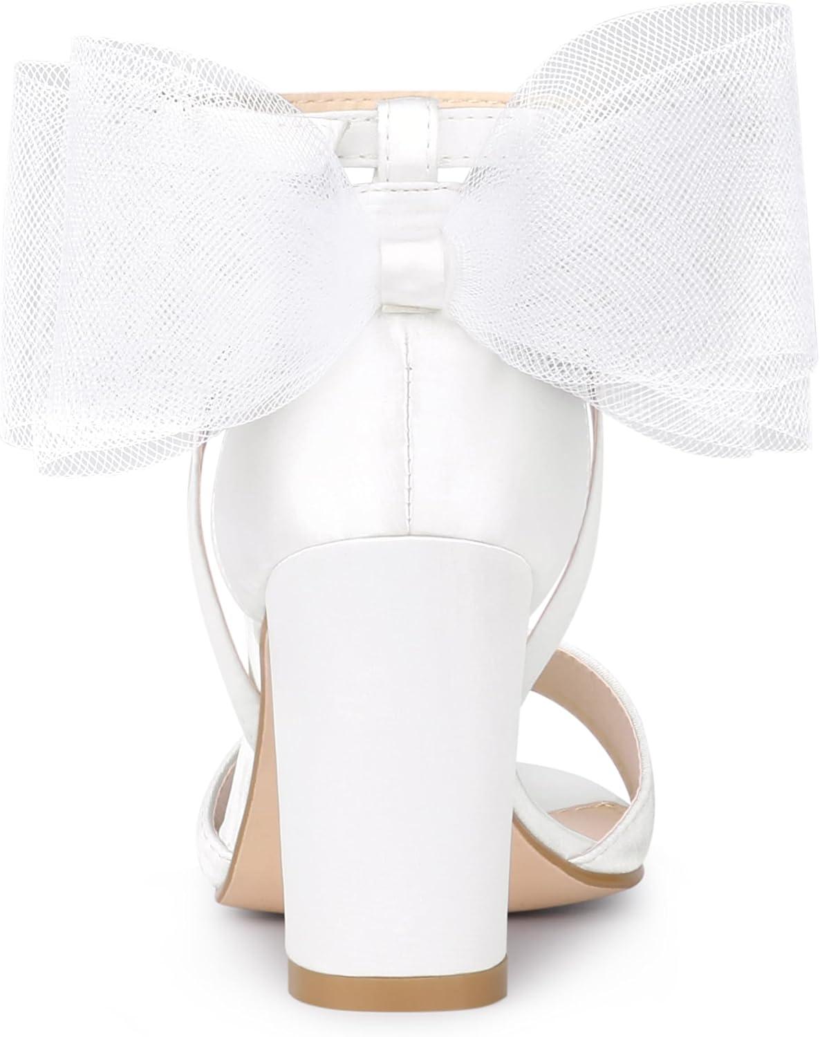 imageAllegra K Womens Bow Shoes Open Toe Chunky Heel SandalsWhite