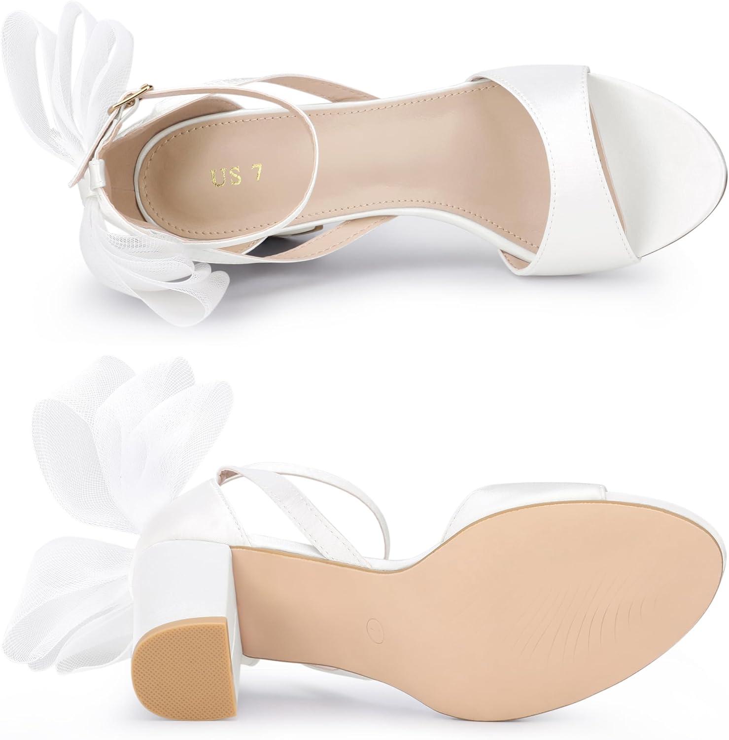 imageAllegra K Womens Bow Shoes Open Toe Chunky Heel SandalsWhite