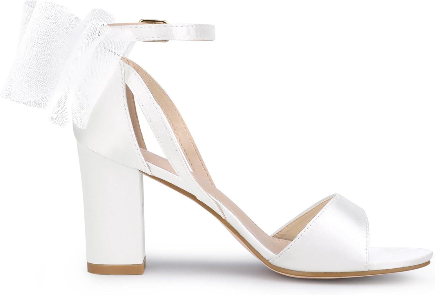 imageAllegra K Womens Bow Shoes Open Toe Chunky Heel SandalsWhite